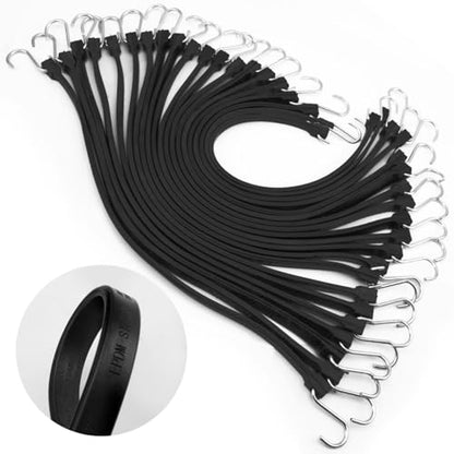 XSTRAP STANDARD 20 Pack 31'' Adjustable Natural Rubber Tarp Straps, EPDM Bungee Cords with Metal S Hooks, Ideal for Securing Tarps, Canvases, Motorcycle, and Cargo - size: 31''