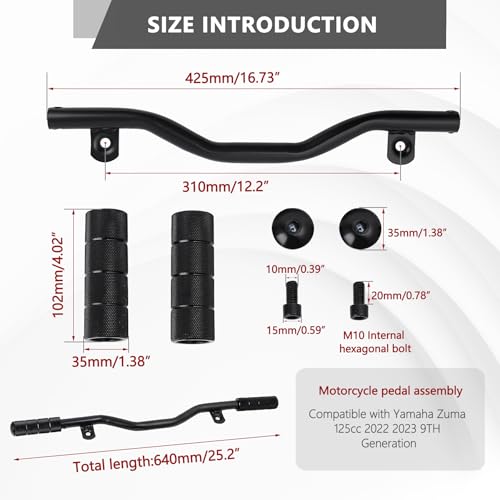 Mokuo Motorcycle Highway Extend Leg Pedal Bar in Heavy Iron Material Come with Foot Peg,Compatible with YAMAHA Zuma 2022-2024,Black Color - size: 2022-2024 BW'S