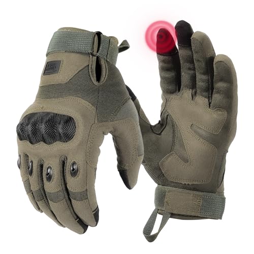 KEMIMOTO Tactical Gloves for Men, Touchscreen Motorcycle Gloves with Hard Shell & Palm Padding for Sports Motorcycle Cycling Tactical Airsoft Paintball Hunting Hiking Camping Climbing - color: Green, Microfiber Protection, size: XX-Large
