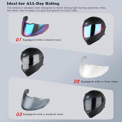 1Storm Motorcycle Street Bike Modular/Flip up Dual Visor Sun Shield Full Face Helmet + One Extra Clear Shield: KT928 - color: Z Bluetooth Glossy Pink