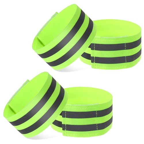 Gjinxi 4 Pcs High Visibility Reflective Bands, Elastic Reflective Arm Band Adjustable Armbands Arm Wrist Ankle Bands Safety Straps for Night Running, Walking, Cycling