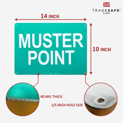 TRADESAFE Muster Point Sign - Quick Install Aluminum Safety Sign, Light Reflective, UV-Resistant, Waterproof, 14” X 10” Emergency Evacuation Area Signs for Business - style: Muster Point