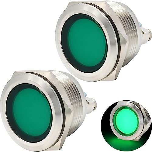 110V Led Indicator Light 22mm 7/8" Waterproof IP67 Metal Stainless Steel 304 Signal Lamp 110V-120V AC/DC LED Large Panel Lighting for Car Truck Boat 2Pcs - color: Green, size: 110~220V