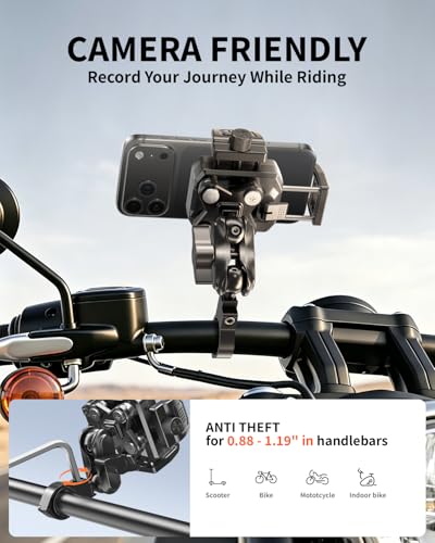 Delobon Motorcycle Phone Mount with Safety Lock, One-Hand Operation Bike Phone Holder for Electric Scooter/ATV/Bicycle Handlebar, for iPhone Samsung 4.7–7.0 in Smartphones (Sleek Black)