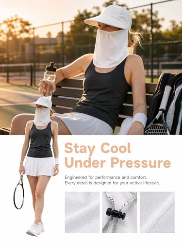 Outdoor Wide Brim Sun Hat Visor for Women, Detachable Face & Neck Cover, Hiking Gardening UPF 50+, Ponytail Friendly - color: White