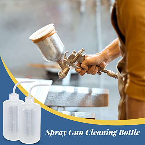 Roshtia 24 Pieces Spray Gun Cleaning Kit 3 Pcs Bottle and 21 Pcs Spray Paint Gun Cleaning Brushes 500ml Plastic Squeeze Wash Bottle Tube Bottle Brushes Paint Gun Cleaning Kit