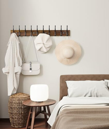 Optish 2 Pack Wooden Coat Rack Wall Mount, 16.1" Rustic Coat Hanger Hooks with 10 Double Hooks, Wall Coat Rack for Hat, Clothes, Bags, Jacket, Brown - color: Brown