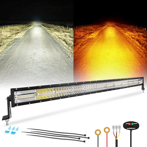 Auxbeam 6 Modes Amber White Series 50 Inch Curved LED Light Bar 288W Strobe Flash Warning Multi-Function Offroad Lighting Spot Flood Combo Driving Fog Lamp for Truck, Jeep, Boat, Car, 4x4 - color: 50" Curved