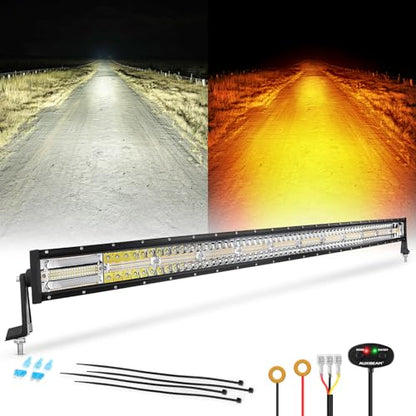 Auxbeam 6 Modes Amber White Series 50 Inch Curved LED Light Bar 288W Strobe Flash Warning Multi-Function Offroad Lighting Spot Flood Combo Driving Fog Lamp for Truck, Jeep, Boat, Car, 4x4 - color: 50" Curved