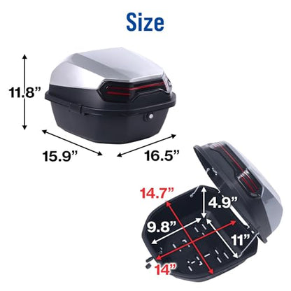 Japard Motorcycle Top Case 42L Daily Rear Tail Box Trunk, Lockable Storage Carrier, Waterproof Universal Mounting for Helmet Luggage (Silver White) - color: Silver White