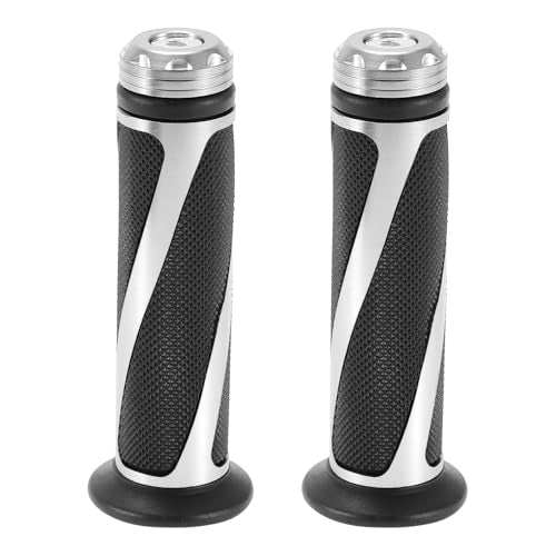 Motoforti 7/8" 22mm 15/16" 24mm Universal Motorcycle Hand Grips Cover Rubber Aluminum Alloy Handlebar Cover for Motorcycle Scooter Black Silver Tone 1 Pair - color: Silver Tone