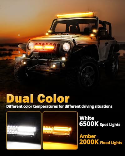 Auxbeam 6 Modes Amber White Series 50 Inch Curved LED Light Bar 288W Strobe Flash Warning Multi-Function Offroad Lighting Spot Flood Combo Driving Fog Lamp for Truck, Jeep, Boat, Car, 4x4 - color: 50" Curved