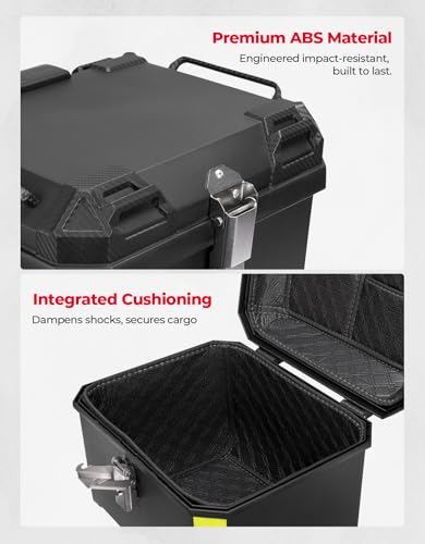 KEMIMOTO Motorcycle Top Case, Universal PP Plastic Trunk, Motorbike Tail Box for All Motorbike, 45L Waterproof Detachable Motorcycle Tail Bag with Lock & Back Cushion, Black - size: 45L