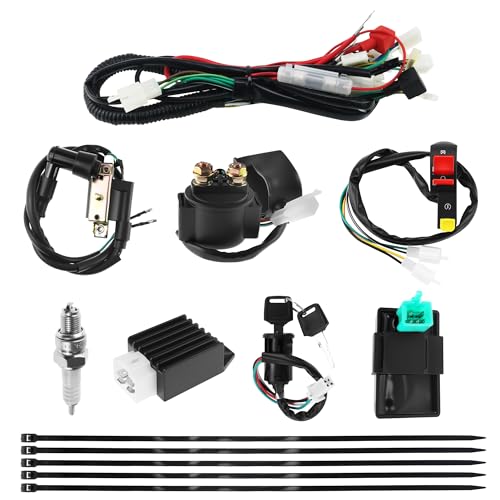 PRO BAT Full Wiring Harness Loom Solenoid Coil Regulator 50cc 70cc 90cc 110cc 125cc Dirt Pit Bike Electric Start Engine - style: C7HSA Spark Plug Style