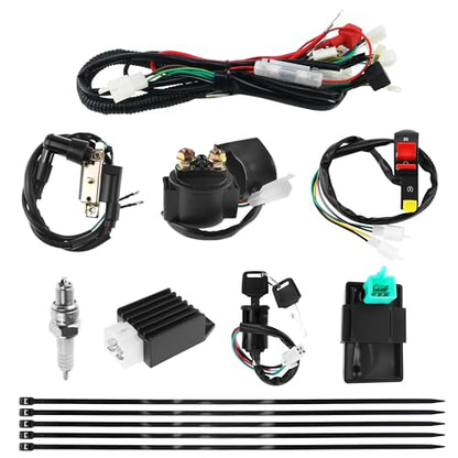 PRO BAT Full Wiring Harness Loom Solenoid Coil Regulator 50cc 70cc 90cc 110cc 125cc Dirt Pit Bike Electric Start Engine - style: C7HSA Spark Plug Style