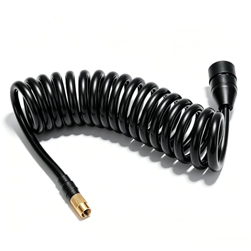 0.3" x 23FT Polyurethane Recoil Air Hose, Black Air Compressor Hose with Bend Restrictor, PS20 Female Plug Inflator Extension Hose with 1/4" Industrial Quick Coupler and Plug - size: 23.4 ft
