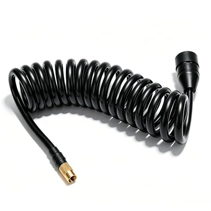 0.3" x 23FT Polyurethane Recoil Air Hose, Black Air Compressor Hose with Bend Restrictor, PS20 Female Plug Inflator Extension Hose with 1/4" Industrial Quick Coupler and Plug - size: 23.4 ft