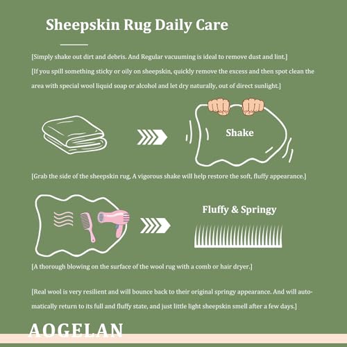 AOGELAN Shaggy Fur Area Rug, Genuine New Zealand Sheepskin Rug, Soft Fur Prayer Pup Carpet Mat, Single Pelt 2ft x 3ft Light Brown - color: Light Brown, size: 2' x 3' (Single Pelt)