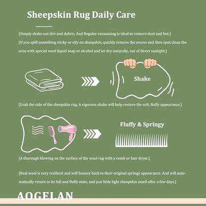 AOGELAN Shaggy Fur Area Rug, Genuine New Zealand Sheepskin Rug, Soft Fur Prayer Pup Carpet Mat, Single Pelt 2ft x 3ft Light Brown - color: Light Brown, size: 2' x 3' (Single Pelt)