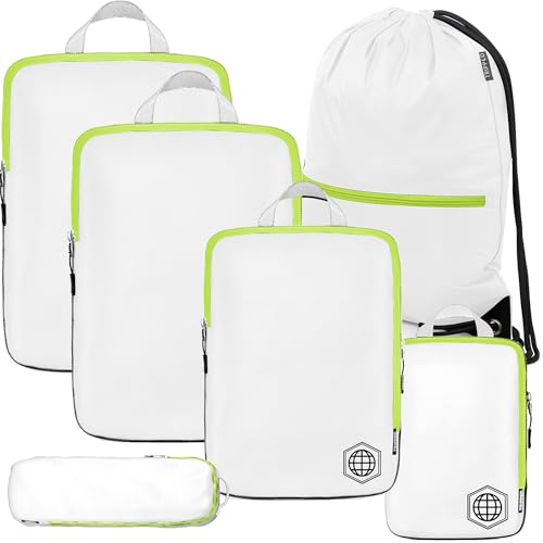 Extra Large Compression Packing Cube 6 Piece Set for Travel and Check Luggage by TRIPPED Travel Gear - color: White