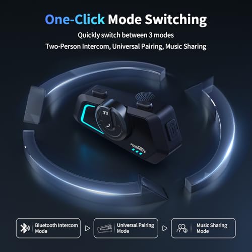 Fodsports T1 Motorcycle Bluetooth Intercom V5.4 with Music Share, One-Click Switching for 3 Functional Modes, 2-Way Helmet Communication Systems, FM/5 Stickers/Noise Cancellation/Stereo Music, 2 Pack - size: T1 2 Pack