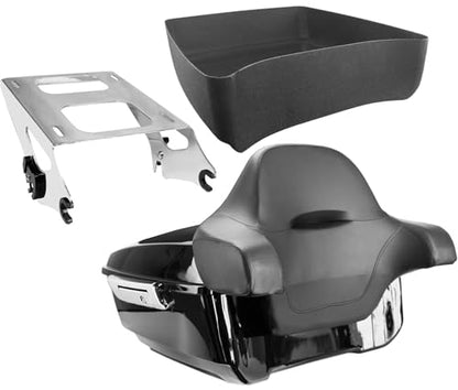YHMOTO King Tour Trunk+Around Backrest+Luggage Rack Fit for Harley Touring Road King, Road Glide, Street Glide,CVO 2014-2026 (King Tour Trunk+Around Backrest Pad+Mounting Rack-Chrome) - color: King Tour Pack+Around Backrest Pad+Mounting Rack-Chrome