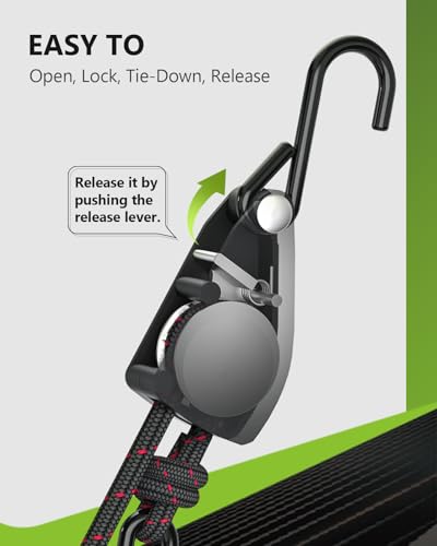 Kayak Straps Tie Downs 8 Pack Set, Roof Rack Straps Adjustable Ratchet Tie Down Straps with Lock S Hooks, 1/4 Inch 12 Feet Ratchet Straps for Small Cargo, Kayak-Soft Loops, Packing, Camping Gear - size: 8-Pack 1/4"