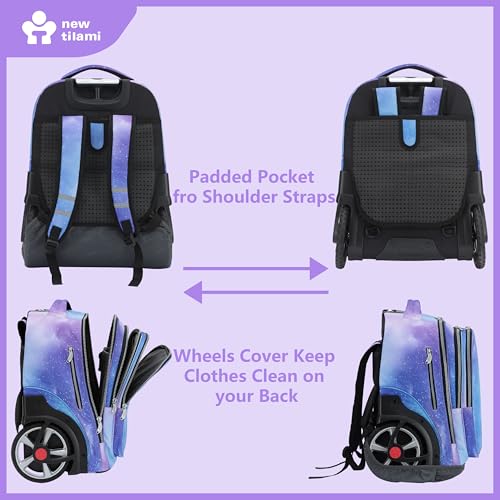 NEW TILAMI 20" Rolling Backpack for Teens Adults, Climbing Stairs Waterproof Backpack with Wheels for School Business Trave Camping with Laptop Compartment, Fit 17 Inch Laptop, Purple - Blue Fade - color: Purple - Blue Fade