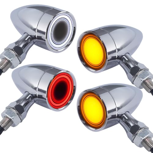 Motorcycle Bullet Turn Signals LED Front Rear Lights 4 PCS, 40 LEDs Retro Switchback Running Turn Brake Light Blinkers Universal Fit Harley Chopper Bobber Sporsters Suzuki Honda -Chrome - color: 2052-4PCS-CH