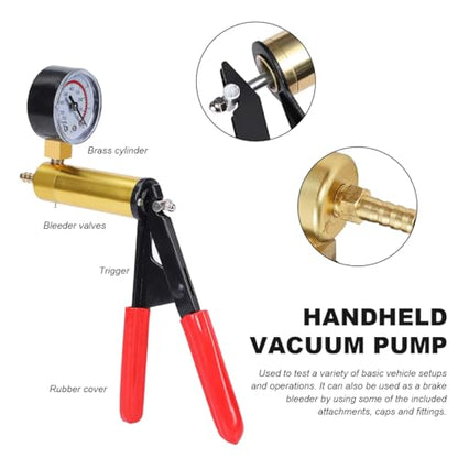 Hand Held Vacuum Pump Brake Bleeder Kit, Brake Bleeder Pressure Tester Hand Vacuum Pump with Gauge Adapters, Brake Fluid Bleeding Set with Protected Case for Car Truck Bike (Red) - color: Red