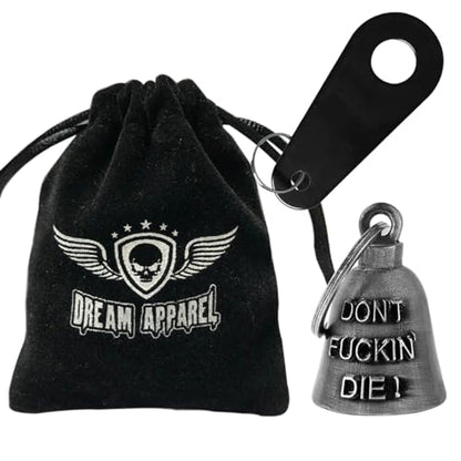 Dream Apparel Motorcycle Bell Guardian Angel Drive Away Gremlin, Biker Bell for Men Women Rider Riding, Good Luck Gift - color: Don't Fuckin' Die!