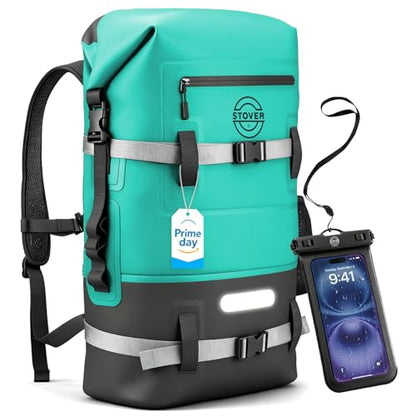 STOVER 5/10/25/30/40/55L Waterproof Dry Bag- Roll-Top Backpack w/Phone Case- Kayaking, Hiking, Camping, Boating- Men/Women - color: 40l Teal (With Phone Case), size: 40L