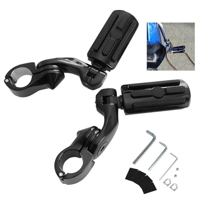 Universal Motorcycle Foot Pegs Compatible with Harley Touring Street Glide Electra Glide Road King Softail CVO Dyna Trike Sportster with 1.25 inch Highway Pegs(Black-Short)