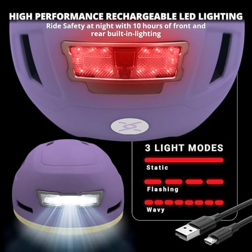 XNITO Bike Helmet with LED Lights - Urban Bicycle Helmet for Adults, Men & Women - CPSC & NTA-8776 Dual Certified - Class 3 E-Bikes, Scooters, Onewheel, Commuter, Mountain - color: Lavender, size: Large