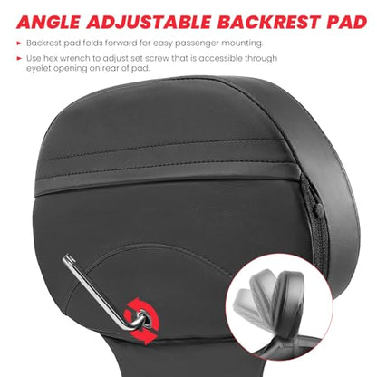 1997-2025 Adjustable Rider Driver Backrest compatible with Harley Davidson Touring Street Glide Road Glide Road KING Electra Ultra Limited W/Mounting Bracket - size: Driver Backrest 2