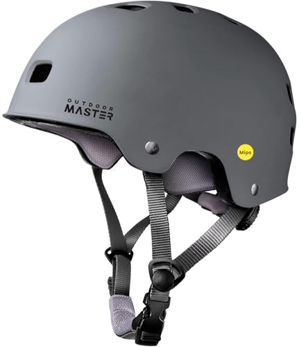 OutdoorMaster MIPS Skateboard Cycling Helmet for Adults - Lightweight, Ventilated Multi-Sport Helmet with Two Removable Liners for Scooter, Roller Skating, Inline Skating, Rollerblading - color: Grey, size: Large