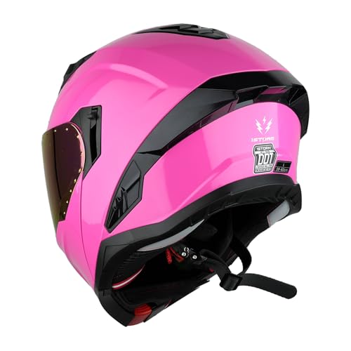 1Storm Motorcycle Street Bike Modular/Flip up Dual Visor Sun Shield Full Face Helmet + One Extra Clear Shield: KT928 - color: Z Bluetooth Glossy Pink