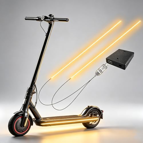 USB Battery Box COB LED Scooter Bike Ambient Light, 8 Lighting Modes, Waterproof No-Wiring Safety Warning Flexible Strip Light for Electric Scooter, Bicycle, Kids Balance Bike - color: Yellow