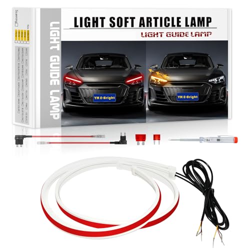 YM E-Bright Sequential Turn Signal Blinker Indicator Daytime Running DRL Led Strip Lights for Cars SUV Motorcycle Waterproof Flexible Dual Color Amber Red Flowing Switchback 12inch/30CM - color: Red /Amber Switchback, size: 12 inch