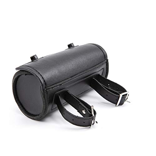 Motorcycle Fork Bag PU Leather Bike Handlebar Tool Bag Sissy Bar Roll Storage Bag - Small (Black) - color: Black