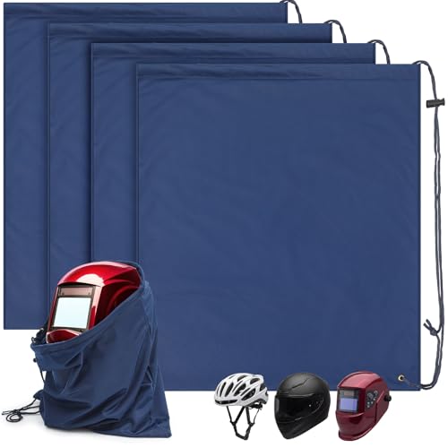 Motorcycle Helmet Bags, Welding Hood Bag with Drawstring Locking, Large Lightweight Microfiber for Motorcycle Sports Riding Travel Bicycle Snowmobile Helmet Storage(Blue,4 Pcs) - color: Blue
