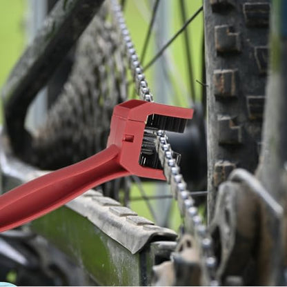 HARFINGTON Bicycle Chain Cleaning Tool Brush Motorcycle Chain Brush Crankset Brush Bike Clean Brush Kit for Gears Maintenance Cleaning Tools, Red