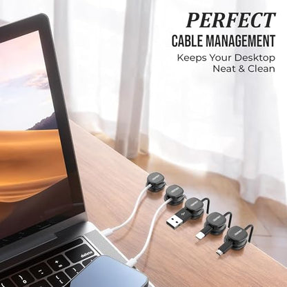 Never-Lose 1s Lock Spring Cable Solution – Rotatable Cable Clips, Strong Adhesive Cord Organizer & Wire Holder for Desk, Car, Wall & Nightstand, Tangle-Free Cable Management, 12 Pack (Black) - size: Pack of 12