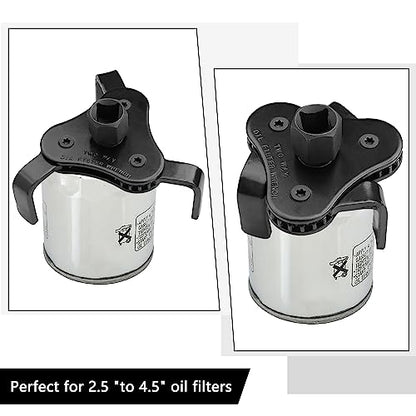 Universal Adjustable Oil Filter Wrench, Carbon Steel, Black, 1/2 & 3/8 Inch Square Drive Socket, 3-Jaw & 2-Way Design - style: Universal