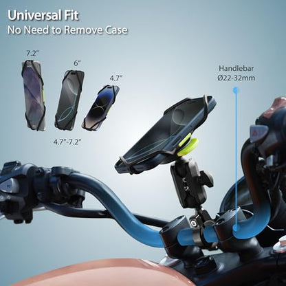 Bone Moto Tie Connect Kit 3 - Handlebar, Magnetic Motorcycle Phone Mount, Detachable & 360° Rotatable, Heavy Duty & Shock-Absorbing Scooter Phone Holder for iPhone & 4.7"–7.2" Smartphones (Handlebar) - style: Motorcycle - Handlebar