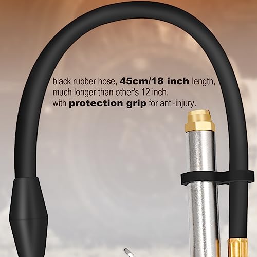 SAFELIFE Tire Inflator 10-120 PSI Tire Pressure Gauge with 18Inch Air Hose，Lock on Air Chuck, Heavy Duty 1/4'' NPT Tire Inflator Gauge Compatible with Air Pump Compressor for Car Truck Motorcycle Bike - size: 18" hose tire inflator gauge