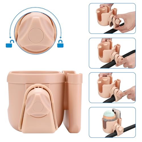 Accmor Stroller Cup Holder with Phone Holder, Bike Cup Holder, Universal Cup Holder for Uppababy Nuna Doona Strollers, 2-in-1 Cup Holder for Walker, Wheelchair, Scooter - color: All Pink & All Pink