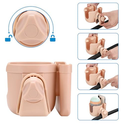 Accmor Stroller Cup Holder with Phone Holder, Bike Cup Holder, Universal Cup Holder for Uppababy Nuna Doona Strollers, 2-in-1 Cup Holder for Walker, Wheelchair, Scooter - color: All Pink & All Pink