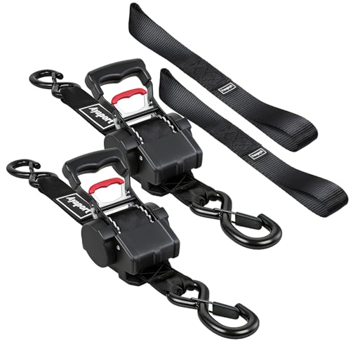 Ayaport Retractable Ratchet Straps 1.75in X 10ft, 4400lbs Break Strength, Heavy Duty Ratchet Straps Self RetractableTie Down Straps with Hook & Soft Loops for Motorcycle, Cargo Trailer, Truck, 2PK - size: 1.75"x10'-2pc