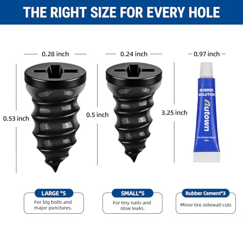 AUTOWN 21PCS Tire Repair Rubber Nail Kit - Complete Screw Plug Kit with Glue, Fast Fix for Flat Tires on Car, Truck, Motorcycle, SUV & More - size: 21pcs